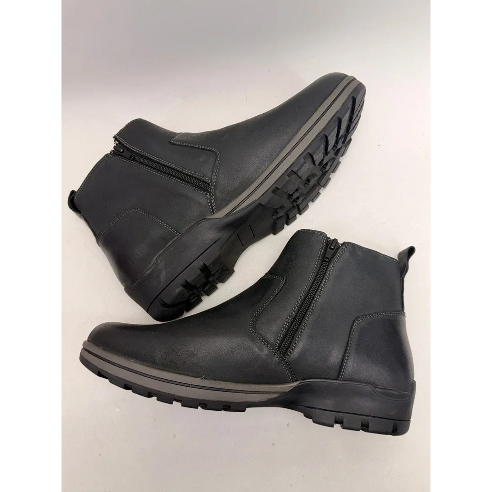 Brock MBA025L Mens Black Leather Ankle Boots Side Zip Extra Wide 5E Size 12